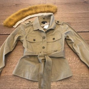 J Crew Peplum Chino Jacket with faux-fur collar